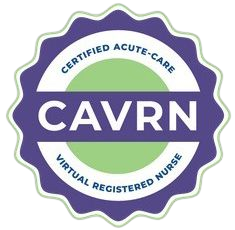 CAVRN certification badge representing VirtuAlly's commitment to professional standards in virtual nursing.